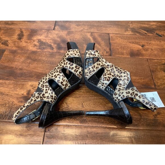 Donald J Pliner Garbo Tan & Brown Leopard Print Calf Hair Open Toe, Size 8 US - Picture 7 of 9